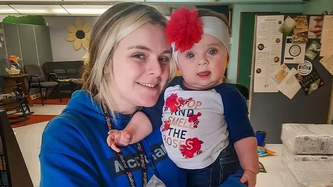 In rural West Virginia, Julie recieved new diapers donated by Costco